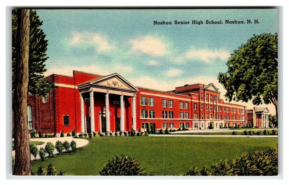Nashua Senior High School NH Vintage Linen Postcard Tichnor Bros